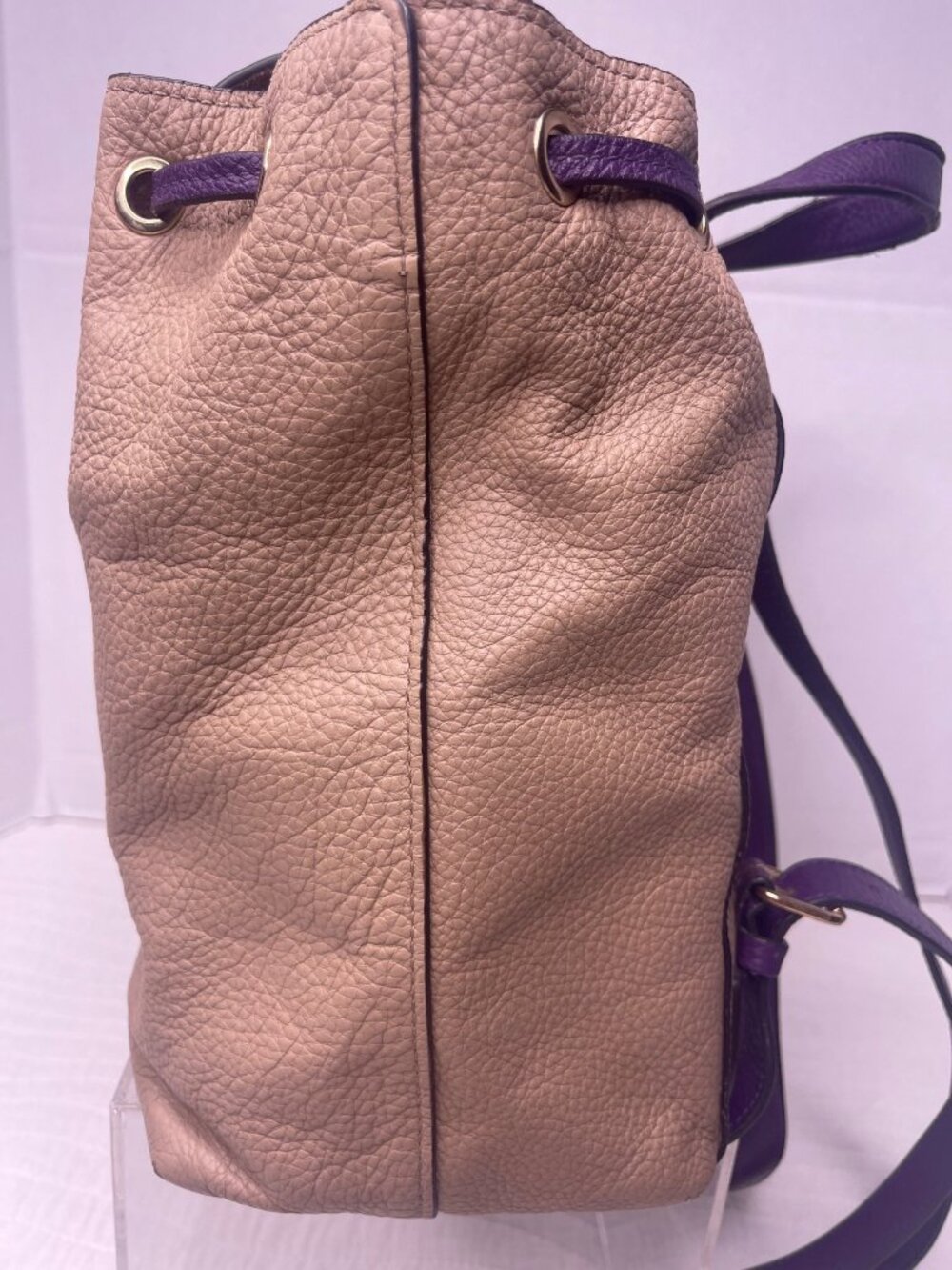 Coach Kleo Pebbled Leather Colorblock Casual Backpack Yellow/Tan/Purple - Picture 5 of 15